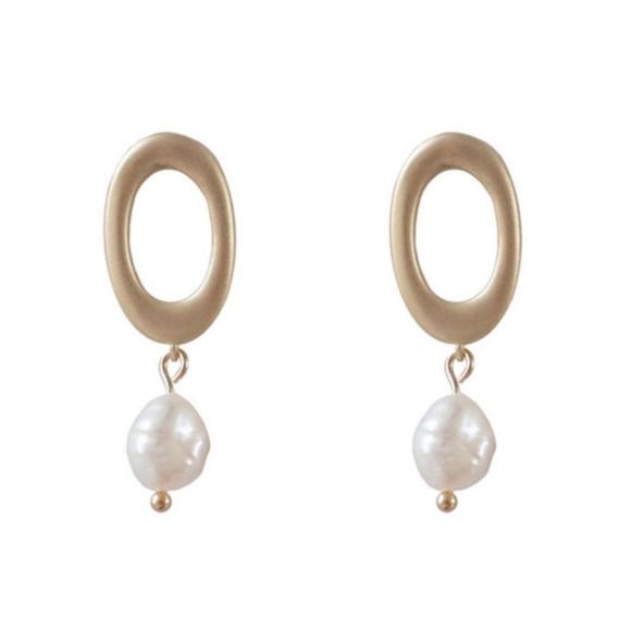 Pretty Gold White Pearl Drop Earrings - Picture 5 of 6